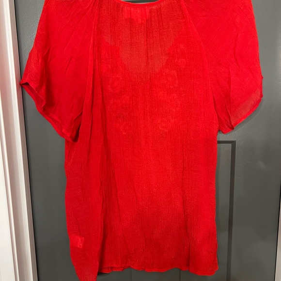 Vibrant Red Floral Embroidered Blouse by Fyve. Size medium. - Picture 4 of 4